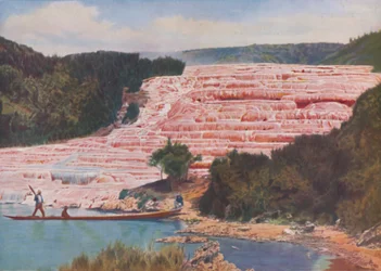 Errötete Schönheit der neuseeländischen Pink Terraces vor ihrer völligen Zerstörung, um 1935