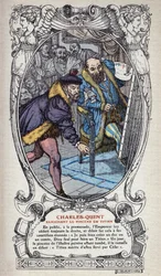 Karl V. hebt den Pinsel von Tizian auf