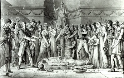 Die Beerdigung von Jean Paul Marat in der Kapelle des Club des Cordeliers, 16. Juli 1793