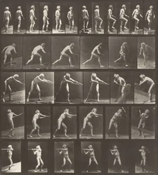 Tafel Nummer 521. A: Gehen. B: Eine Stufe hinaufsteigen. C: Den Diskus werfen. D: Eine Schaufel benutzen..., 1887