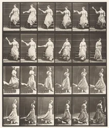 Platte 140. Treppen hinuntergehen, Umschauen und Fächern