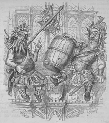 Gog und Magog mit einem Fass, 1840