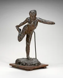 Tänzerin, die ihren rechten Fuß in ihrer rechten Hand hält, ca. 1900-1911