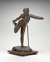Tänzerin, die ihren rechten Fuß in ihrer rechten Hand hält, ca. 1900-1911