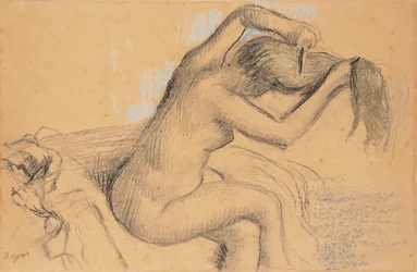 Nackte Frau, die ihr Haar frisiert, ca. 1890-1895