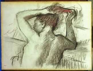 Akt, der sich die Haare kämmt