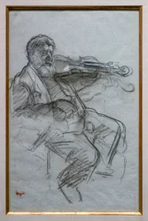 Der Geiger. 1879. Kohle und weiße Kreide auf blau-grauem Papier. Boston, Museum of Fine Arts, William Francis Warden Fund.