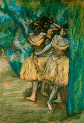 Drei Tänzerinnen vor einem Hintergrund aus Bäumen und Felsen, 1904-06