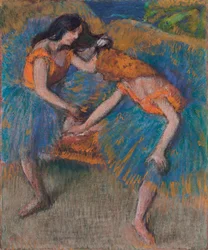 Zwei Tänzerinnen mit gelben Korsagen, ca. 1902