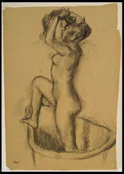 Frau stehend in einer Badewanne, ca. 1890-92