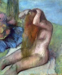 Frau, die sich die Haare macht, ca. 1895 (Pastell)