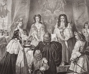 Die Krone, die William und Mary von den Lords und Commons in Whitehall am 12. Februar 1689 angeboten wurde, aus `Illustrations of English and Scottish History
