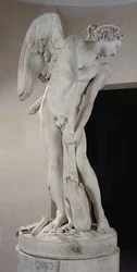 Amor schnitzt seinen Bogen aus der Keule des Herkules