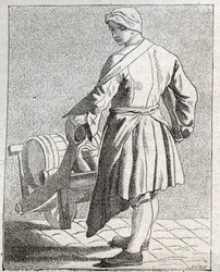 Der Essigverkäufer - Kleines Gewerbe in Paris (Études prises dans le bas Peuple, ou les Cris de Paris) (Stich von Edme Bouchardon)