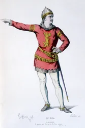 Die Figur des Don Rodrigue in der Tragikomödie Le Cid - Vollständiges Theater: (Sammlung von Stücken von Corneille) Zeichnung von Geffroy, Gravur von Colin - ed. Laplace, Sanchez et Cie, Paris 1884