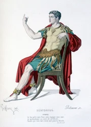 Der Charakter von Pompeius im Theaterstück Sertorius - Vollständiges Theater: (Sammlung von Stücken von Corneille) Zeichnung von Geffroy, Gravur von Delanoux - Hrsg. Laplace, Sanchez et Cie, Paris 1884