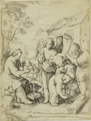 Fotoreproduktion der Gravur Les copeaux von Hieronymus Wierix
