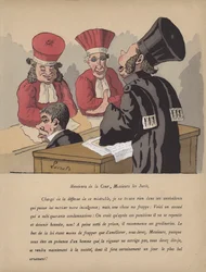 Gerichtsszene (Farblithografie)
