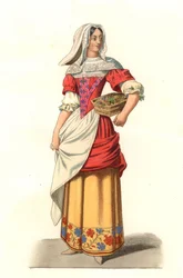 Französischer Bauer 17. Jahrhundert, nach einem Stich von Jean Saint Jean - Lithographie nach einer Illustration von Edmond Lechevallier-Chevignard (1825-1902), aus „Costumes historiques des 16. Jahrhunderts“