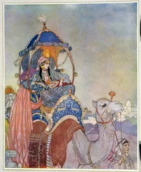 Eine Prinzessin reitet auf einem Kamel