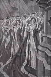 Peeressen setzen ihre Kronen bei der Krönung von Königin Alexandra, Gemahlin von König Edward VII., in der Westminster Abbey, London, auf