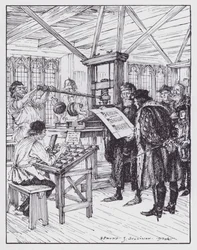 William Caxton in seiner Druckerei
