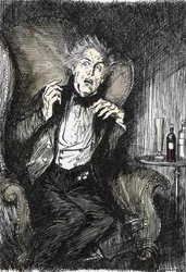 Dr. Jekyll in Schrecken während seines Gesprächs mit Utterson und Enfield, Illustration von Edmund Joseph Sullivan (1869-1933) für den Roman „Der seltsame Fall des Dr. Jekyll und Mr. Hyde“ von Robert Louis Stevenson (1850-1894) 1927