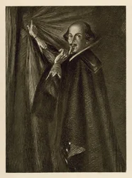 William Shakespeare hält den Vorhang und fordert uns auf, leise zu sein