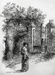 Frau vor einem Tor, Illustration für Der Sturm, Satet, Turin