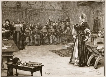 Prozess gegen Maria Stuart in Schloss Fotheringhay, Illustration aus 