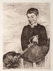 Der Junge mit dem Hund, mit dem Korb