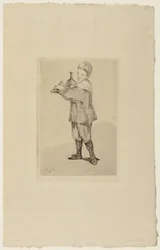 Der Junge, der ein Tablett trägt