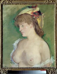 Die Blonde mit entblößtem Oberkörper