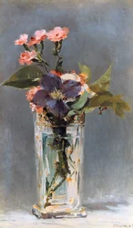 Veilchen und Clematis in einer Kristallvase, 1882