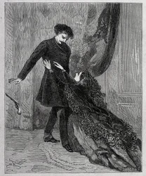 Edmond Dantès und Mercedes - Gravur von Riou, in „Der Graf von Monte Cristo“ von Alexandre Dumas père (1802-1870), ed. Jules Rouff & Cie
