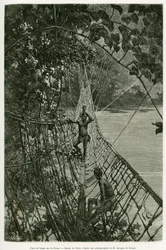 Lianenbrücke über den Passa. Gravur von Riou zur Illustration der Geschichte Voyages dans l
