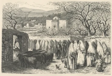 Marabout und Prozession: Tlemcen, graviert von Henri Theophile Hildibrand (1824-97)