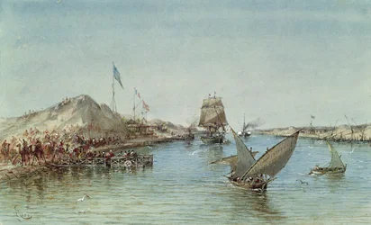 Schiffe auf dem Suezkanal, aus einem Souveniralbum zur Erinnerung an die Reise von Kaiserin Eugenie bei der Einweihung 1869