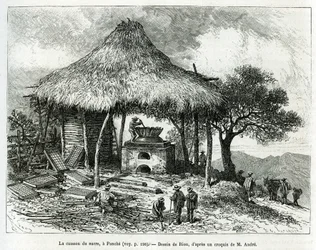 Der Zuckerbackofen, in Panche (Kolumbien), Zeichnung von Riou, zur Illustration der Geschichte von Equinoxiale America (Kolumbien, Ecuador, Peru), 1875-1876, von Ed. Andre, Reisemission beauftragt von der französischen Regierung. Gravur in „Le tour du mond