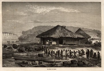 Die Abfahrtsmesse in Echarati (Peru), besucht von den bekehrten Einheimischen. Zeichnung von Riou zur Illustration von Paul Marcoy