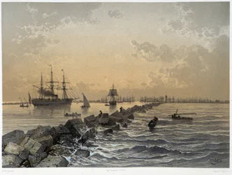 Ansicht des Kanals bei der „Einweihung des Suezkanals“ von G. Nicole, 1869