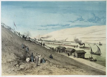 Ansicht des Kanals bei der „Einweihung des Suezkanals“ von G. Nicole, 1869