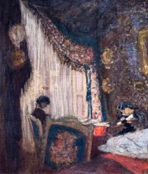 Madame Hessel und Madame Aron nähen im Salon in Ormesson, circa 1902