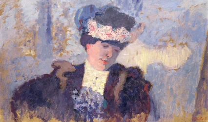 Madame Hessel mit einem mit Blumen geschmückten Hut