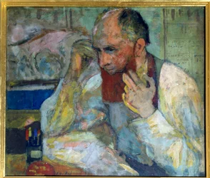 Der Komödiant Aurelien Lugne Poe (Lugne-Poe) (1869-1940) beim Schminken, 20. Jahrhundert Paris, Comédie des Champs-Élysées
