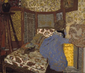 Frau in Blau mit einem Kind, ca. 1899