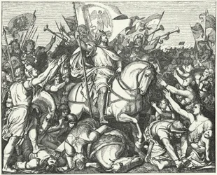 Heinrich der Vogler, König von Ostfranken, nach seinem Sieg über die Magyaren in der Schlacht von Riade, 933