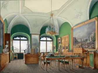 Innenräume des Winterpalastes. Das große Arbeitszimmer von Kaiser Nikolaus I., 1860er Jahre
