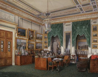Innenräume des Winterpalastes. Das Arbeitszimmer von Kaiser Alexander II., 1857