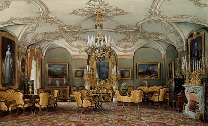 Ansicht des Salons von Alexandra Fjodorowna, Ehefrau von Zar Nikolaus I. im Gatchina-Palast (Aquarell)